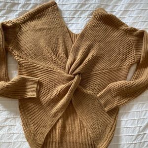 Camel-colored Twist Back Sweater